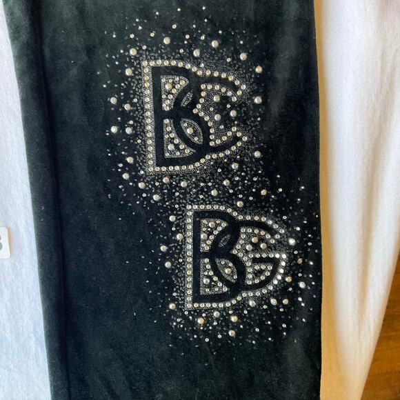BCBGMAXAZRIA Women Velvet Pants size L Black Slightly Flared Rhinestones Trendy - Picture 7 of 13
